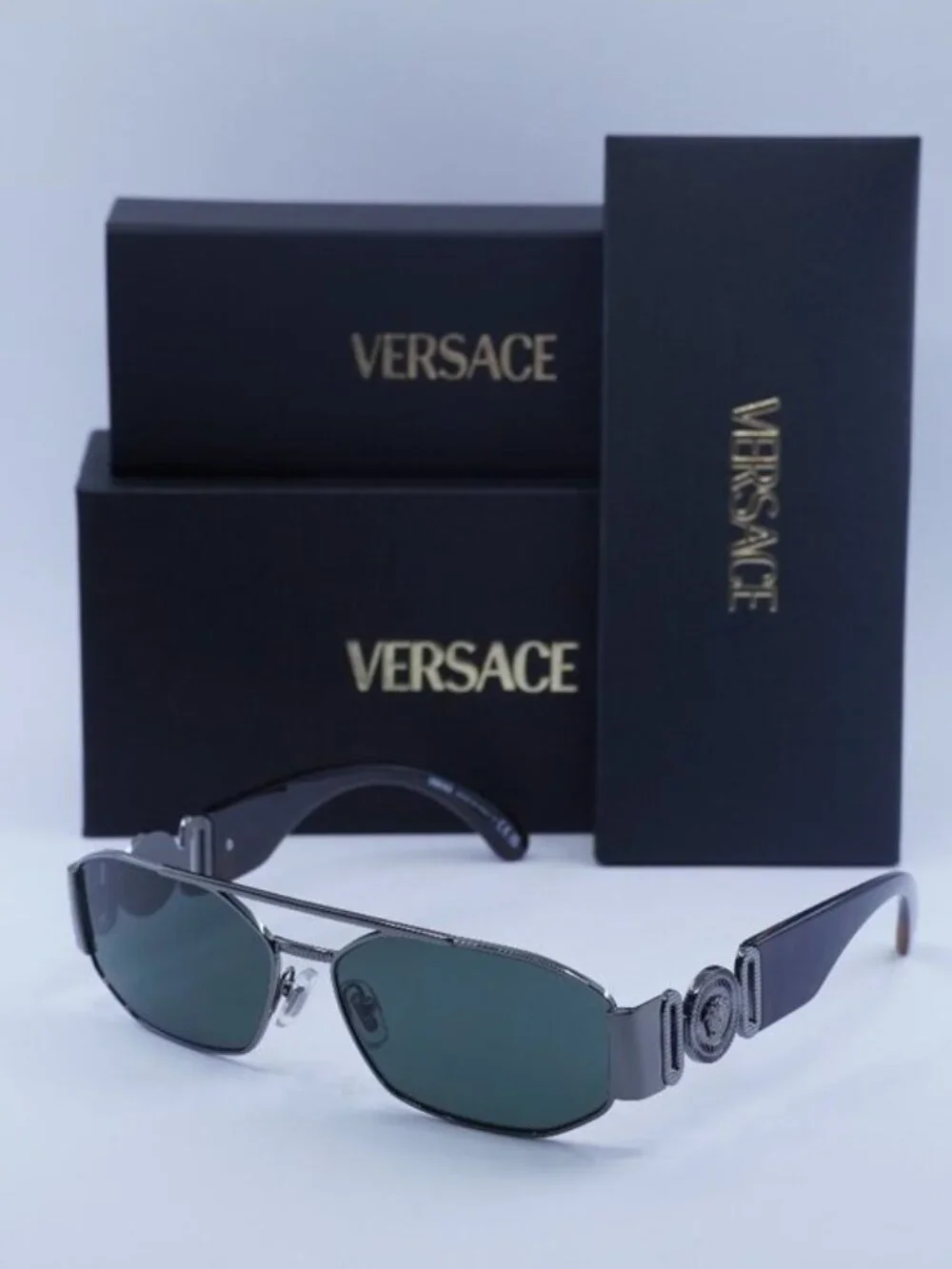 Versace VE2287 100171 Rectangle Sunglasses – Gunmetal / Grey